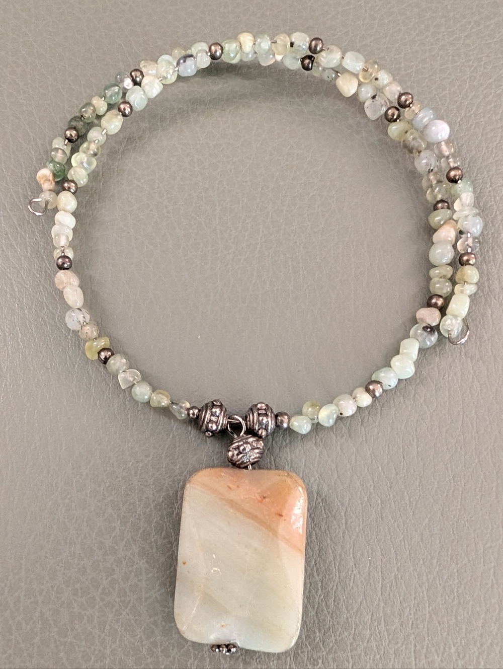 Beaded Amazonite Pendant Memory Wire Choker Necklace